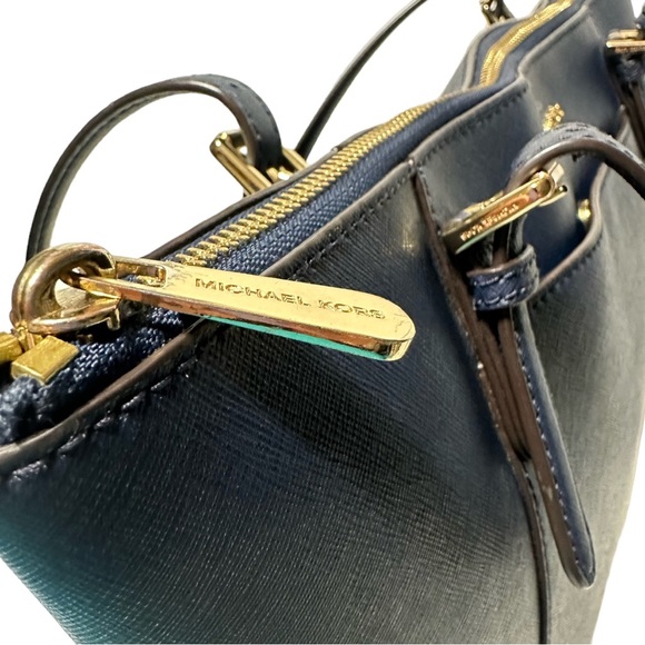 Michael Kors Ciara Navy Blue Saffanio Leather Two Strap Zippered Shoulder Tote - Picture 7 of 12